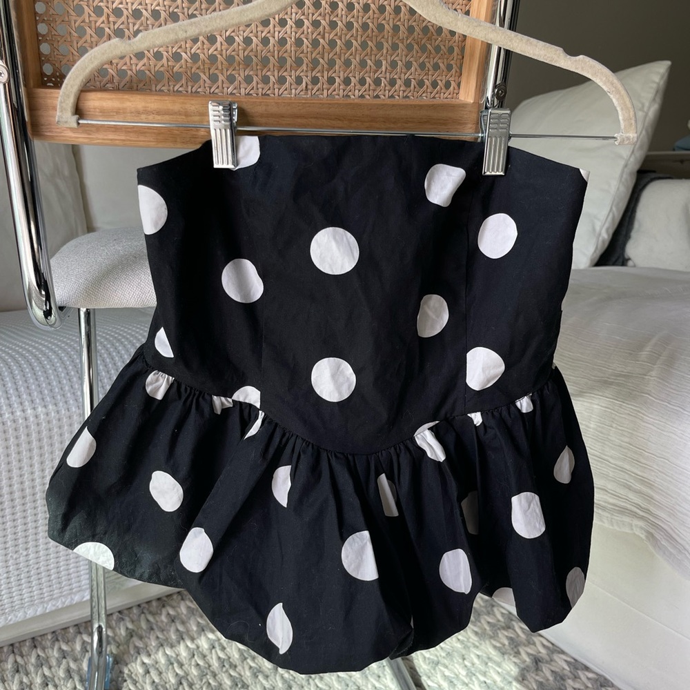 Black and White Polka Dot Strapless Bubble Top- Size Medium